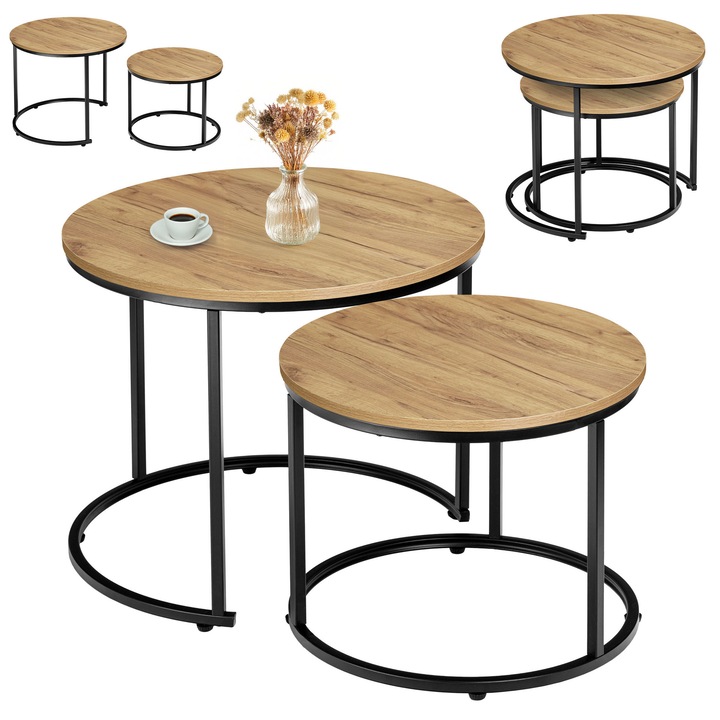 Set de doua mese LoftInspired, Galen Small, negru/craft, 45x53cm si 35x43cm