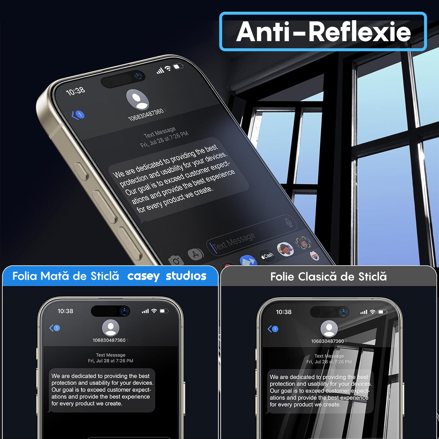 Folie Sticla Mata CASEY STUDIOS™ compatibila cu iPhone 14 Pro Max, MaxDefense+ Matte, Full Cover 3D, Full Glue, Sticla Securizata, Duritate Militara, Ultra HD, Protectie Profesionala Ecran 3D, Anti Zgarieturi, Anti Socuri, Negru