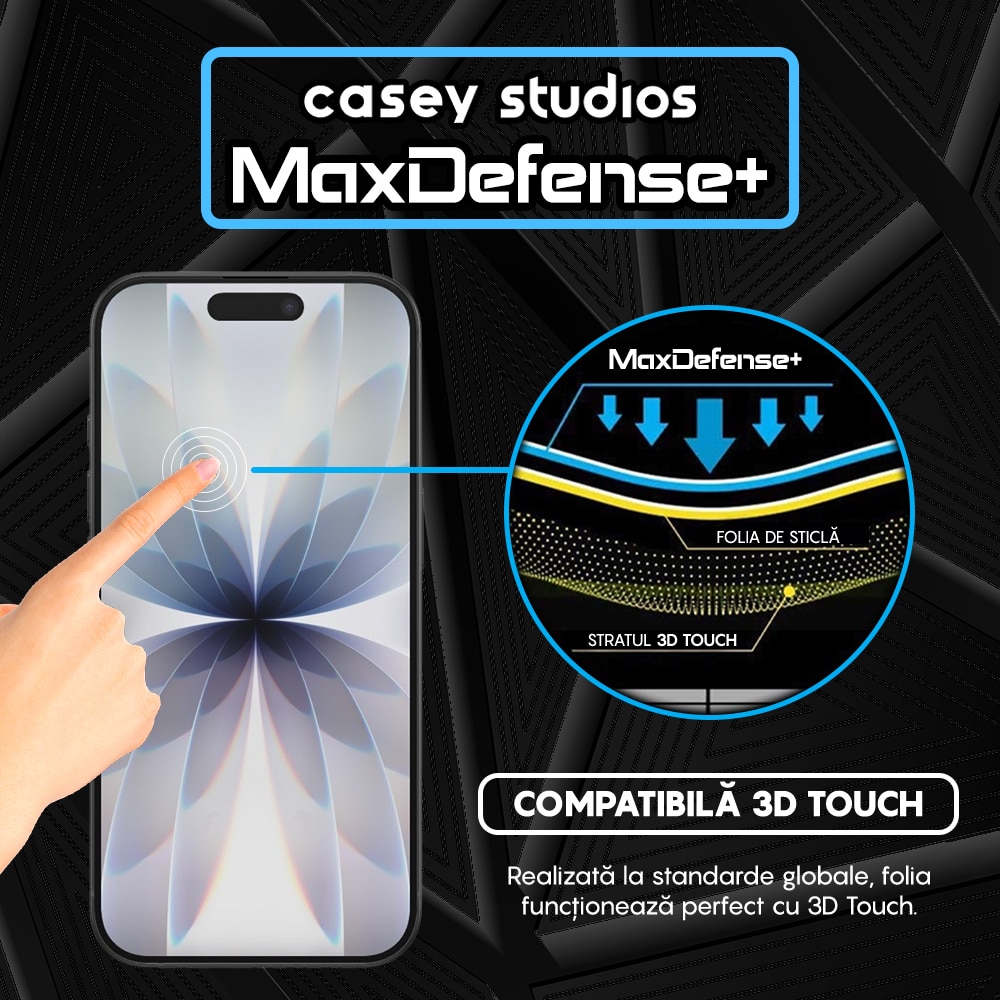 Folie Sticla Privacy CASEY STUDIOS™ compatibila cu Apple iPhone 17, Full Cover 3D, Full Glue, Sticla Securizata, Duritate Militara, Ultra HD, Protectie Profesionala Ecran 3D, Anti Zgarieturi, Anti Socuri