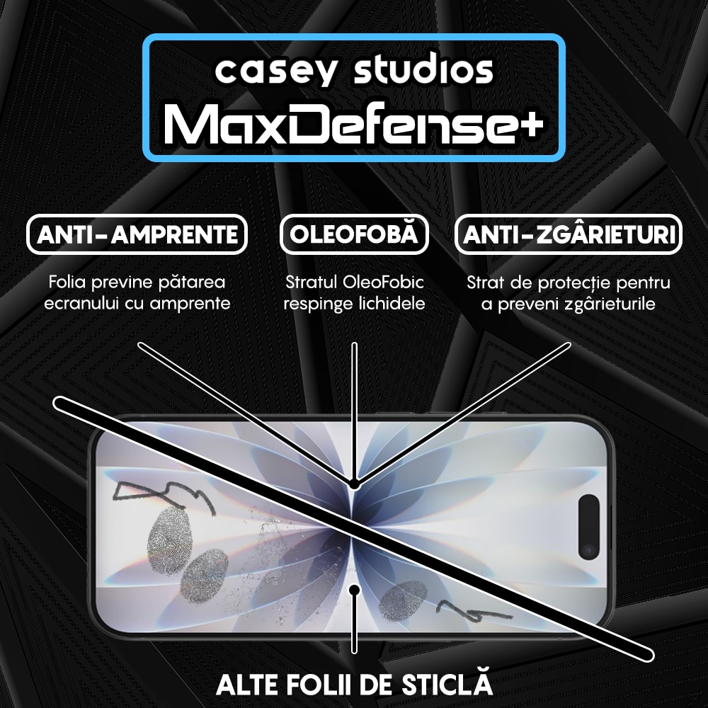 Folie Sticla Privacy CASEY STUDIOS™ compatibila cu Apple iPhone 17, Full Cover 3D, Full Glue, Sticla Securizata, Duritate Militara, Ultra HD, Protectie Profesionala Ecran 3D, Anti Zgarieturi, Anti Socuri