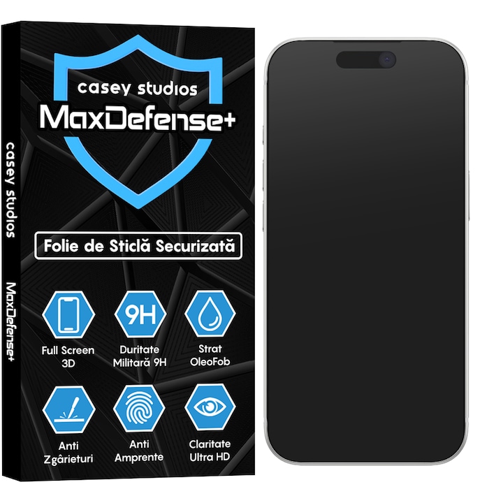 Folie Sticla Mata CASEY STUDIOS™ compatibila cu Apple iPhone 17 Pro, Full Cover 3D, Full Glue, Sticla Securizata, Duritate Militara, Ultra HD, Protectie Profesionala Ecran 3D, Anti Zgarieturi, Anti Socuri