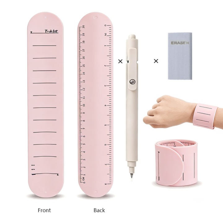 Set brățară memo din silicon AeroStudio, roz, 23.7x4.6x0.2cm, cu pix și radieră