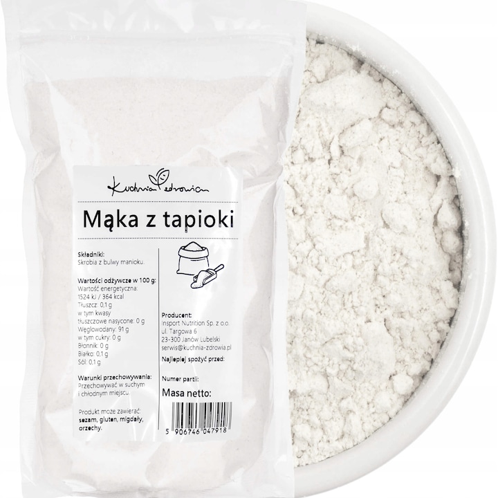 Faina de tapioca 1kg – amidon din manioc, natural, fara gluten, pentru gatit si coacere, KUCHNIA ZDROWIA