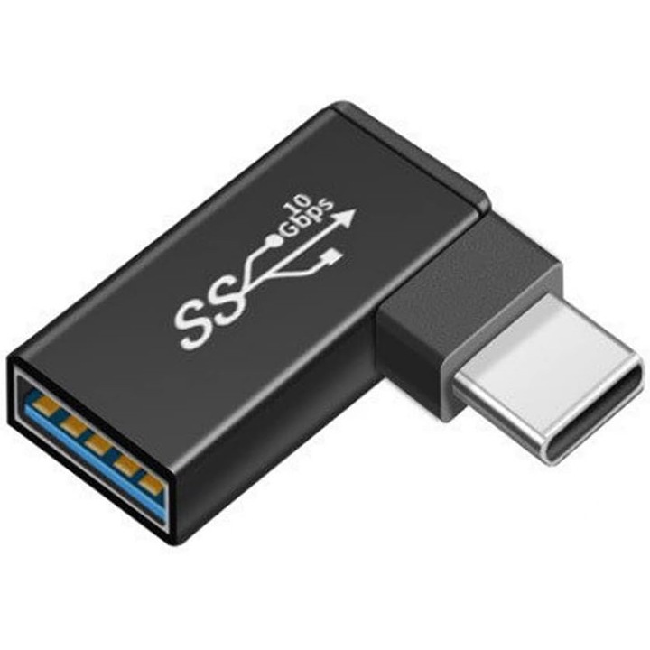 Adaptor OTG USB-C tip C la USB 3.0 - MingZhi®, 10Gbps, Unghi drept 90 de grade