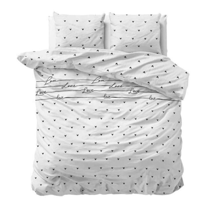 Love On Love Ágyneműhuzat garnitúra, fehér, 3 részes, 200x220 cm, prémium mikroszálas, antiallergén, puha és tartós
