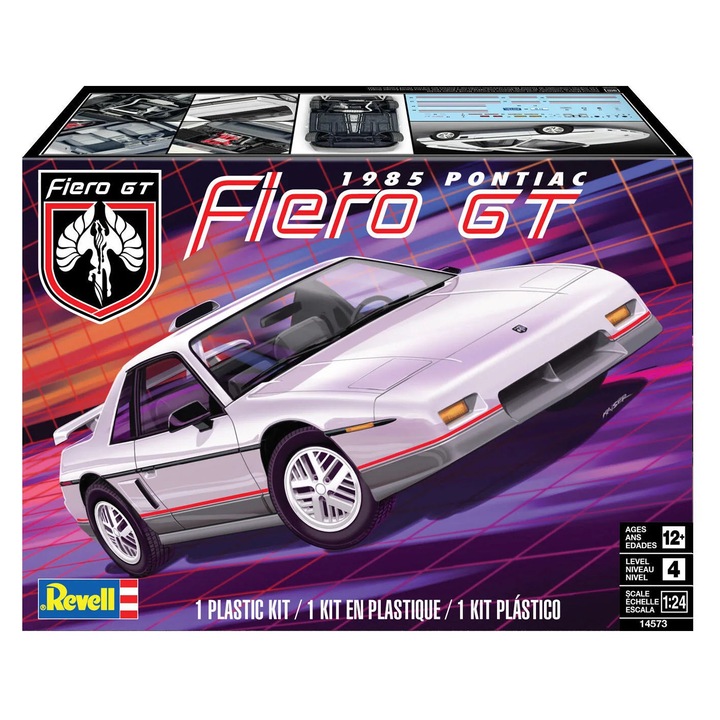 Revell '85 Pontiac Fiero GT autó makett, 1:24, autentikus részletek, műanyag, 157x76x57mm