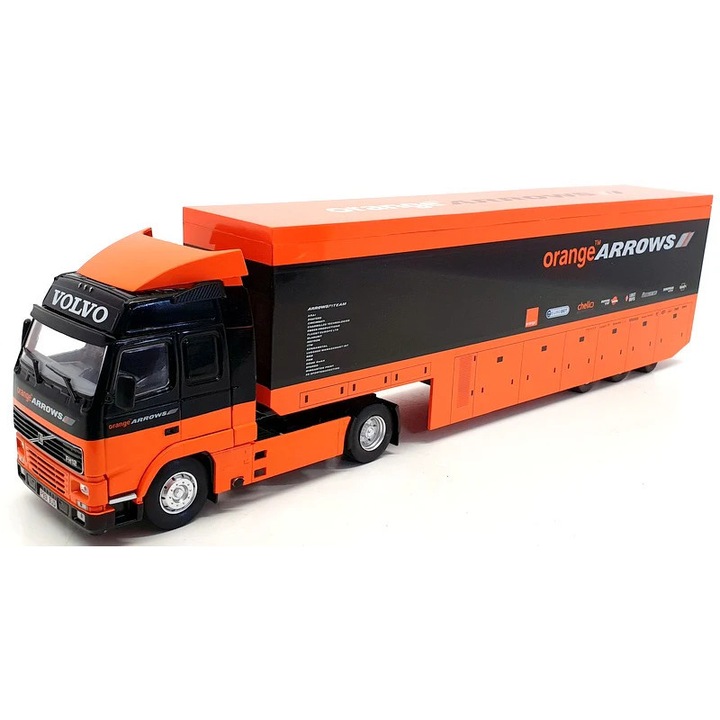 Macheta camion Volvo FH12 Arrows Formula 1, portocaliu/negru, 1/43, măsură din metal și plastic