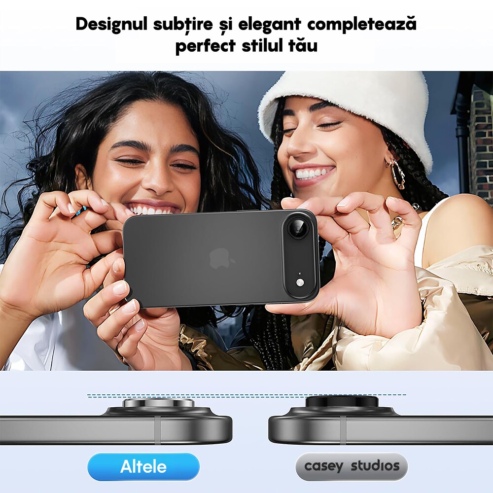 Folie Protectie Lentile Camera compatibila cu Apple iPhone 17 Air, CASEY STUDIOS™ MaxDefense+, Ultra HD, Anti Amprente, Anti Zgarieturi, Anti Socuri, Negru
