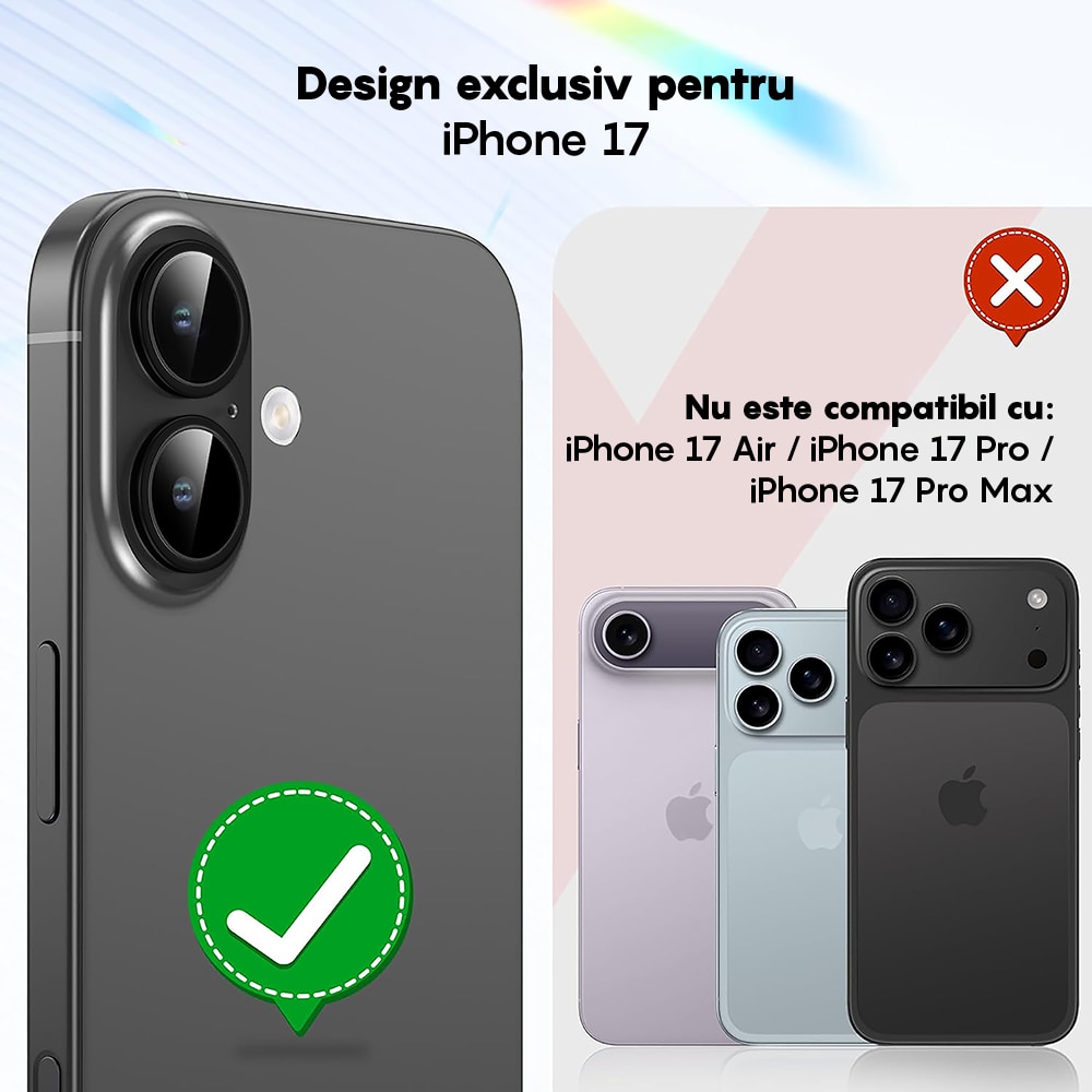 Folie Protectie Lentile Camera compatibila cu Apple iPhone 17, CASEY STUDIOS™ MaxDefense+, Ultra HD, Anti Amprente, Anti Zgarieturi, Anti Socuri, Negru