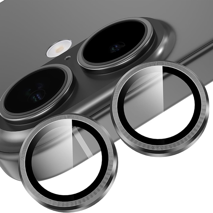 Протектор за обектив на камера, съвместим с Apple iPhone 17, CASEY STUDIOS™ MaxDefense+, Ultra HD, против пръстови отпечатъци, против надраскване, против удар, сребрист