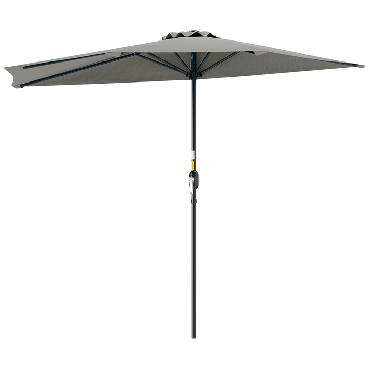 Half Patio Umbrella, Outsunny, Metal, Poliester,269cm x 138cm x 236cm, Gri Deschis