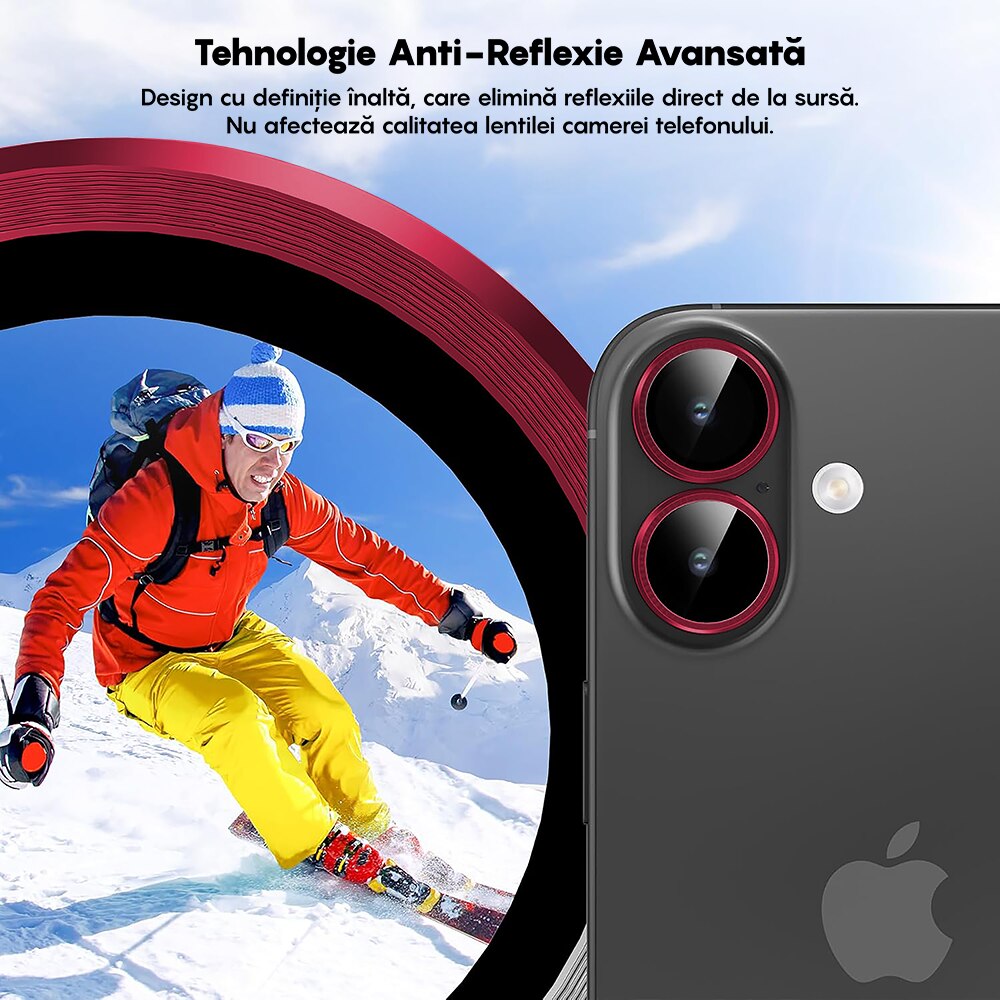 Folie Protectie Lentile Camera compatibila cu Apple iPhone 17, CASEY STUDIOS™ MaxDefense+, Ultra HD, Anti Amprente, Anti Zgarieturi, Anti Socuri, Rosu