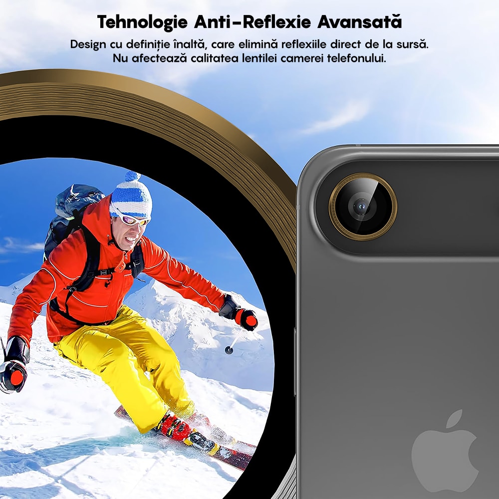 Folie Protectie Lentile Camera compatibila cu Apple iPhone 17 Air, CASEY STUDIOS™ MaxDefense+, Ultra HD, Anti Amprente, Anti Zgarieturi, Anti Socuri, Auriu