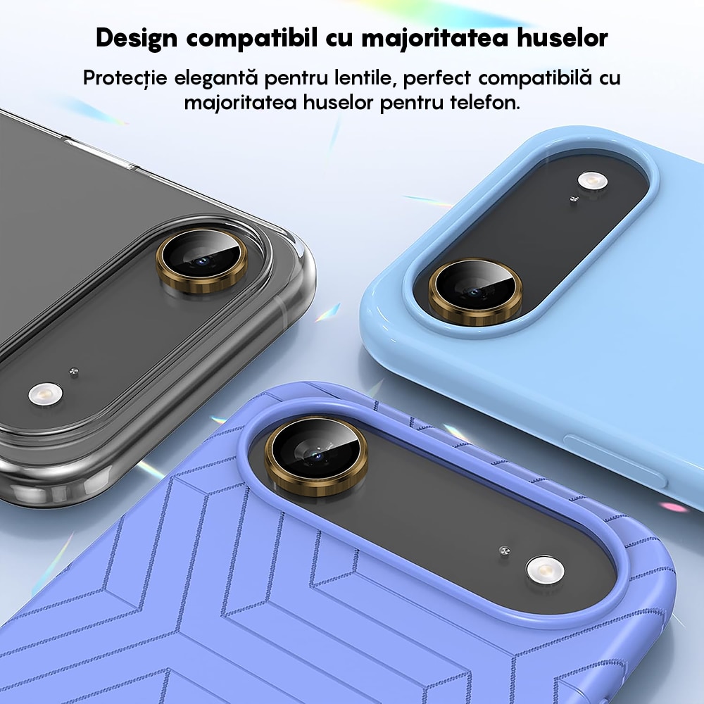 Folie Protectie Lentile Camera compatibila cu Apple iPhone 17 Air, CASEY STUDIOS™ MaxDefense+, Ultra HD, Anti Amprente, Anti Zgarieturi, Anti Socuri, Auriu