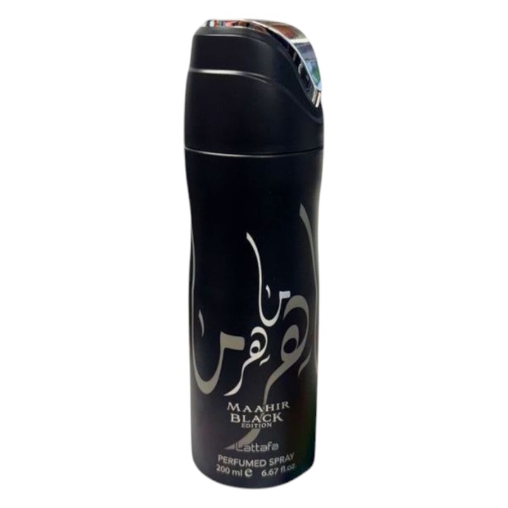 Dezodor testspray Lattafa Maahir Black Edition, 200 ml, uniszex, orientális-fűszeres, spray