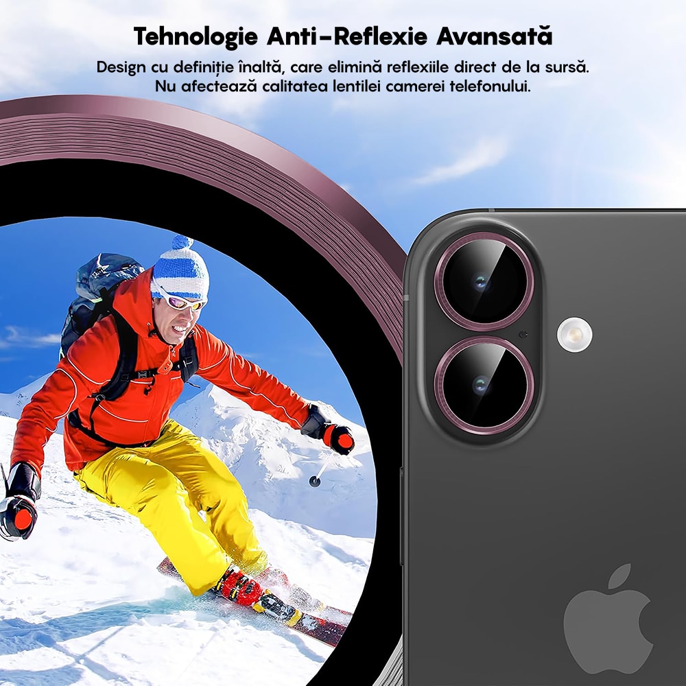 Folie Protectie Lentile Camera compatibila cu Apple iPhone 17, CASEY STUDIOS™ MaxDefense+, Ultra HD, Anti Amprente, Anti Zgarieturi, Anti Socuri, Roz