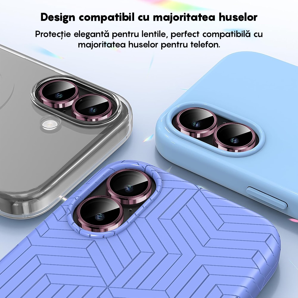 Folie Protectie Lentile Camera compatibila cu Apple iPhone 17, CASEY STUDIOS™ MaxDefense+, Ultra HD, Anti Amprente, Anti Zgarieturi, Anti Socuri, Roz