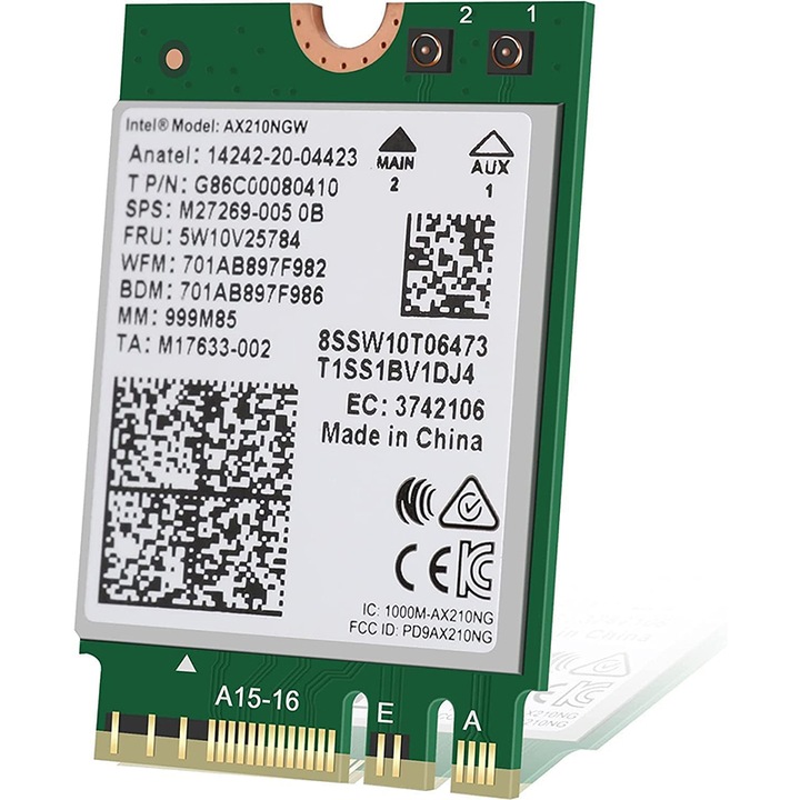 Мрежова карта Rqiurpn, AX210ngw Tri-Band Wi-Fi 6E, Bluetooth 5.3, 5374Mbps, NGFF M.2/A-E-Key 802.11ax
