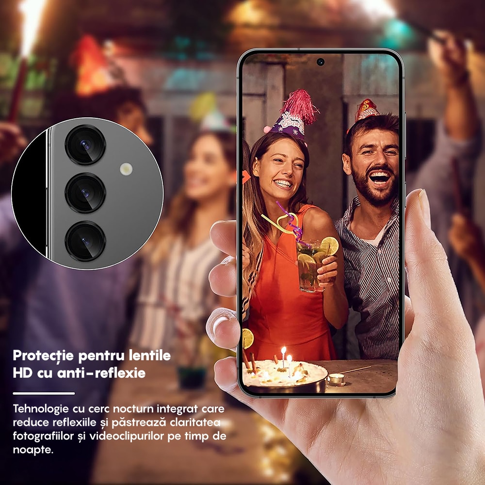 Folie Protectie Lentile Camera compatibila cu Samsung Galaxy S23/Samsung Galaxy S23 Plus, CASEY STUDIOS™ MaxDefense+, Ultra HD, Anti Amprente, Anti Zgarieturi, Anti Socuri, Negru