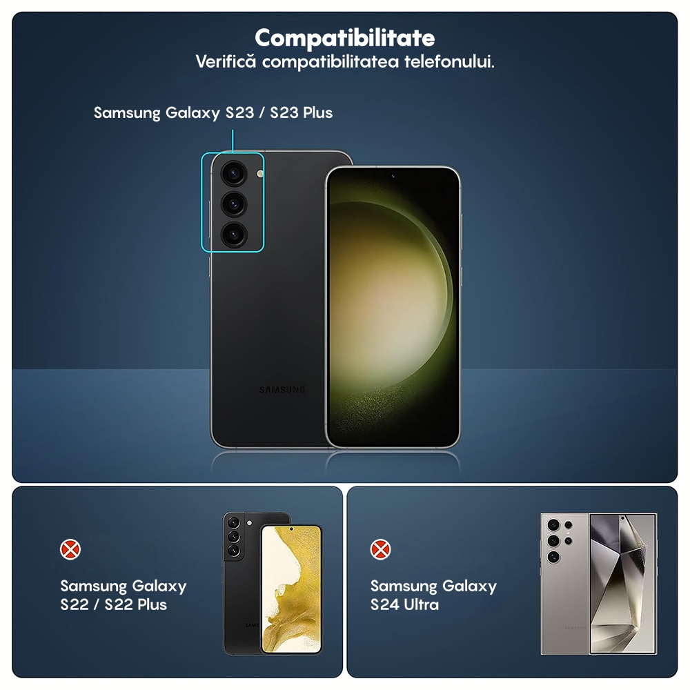 Folie Protectie Lentile Camera compatibila cu Samsung Galaxy S23/Samsung Galaxy S23 Plus, CASEY STUDIOS™ MaxDefense+, Ultra HD, Anti Amprente, Anti Zgarieturi, Anti Socuri, Negru