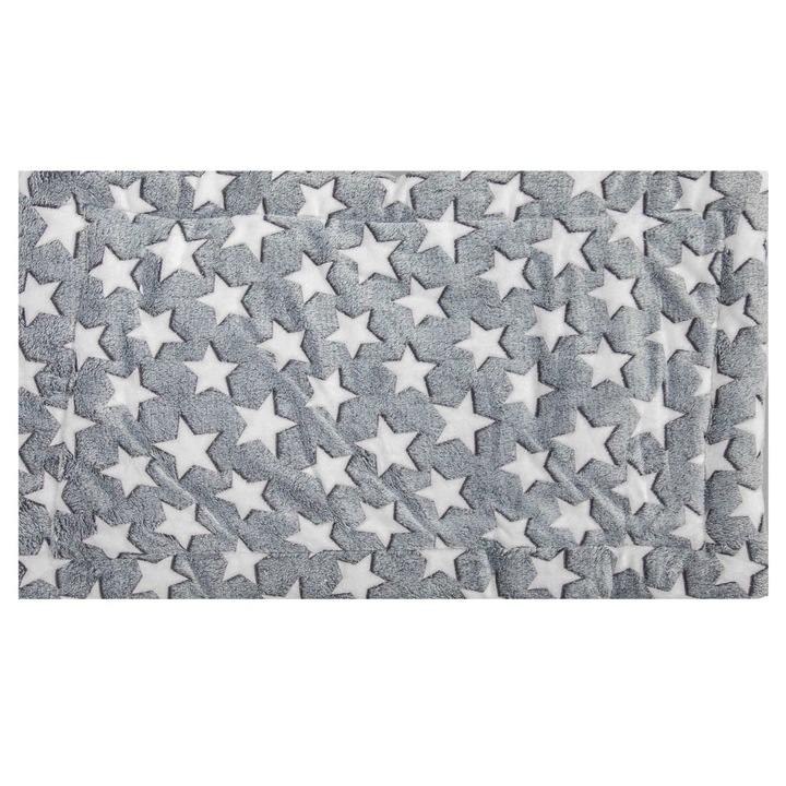 Covoras Fluffy PET Gri cu Stele Albe 80x50cm