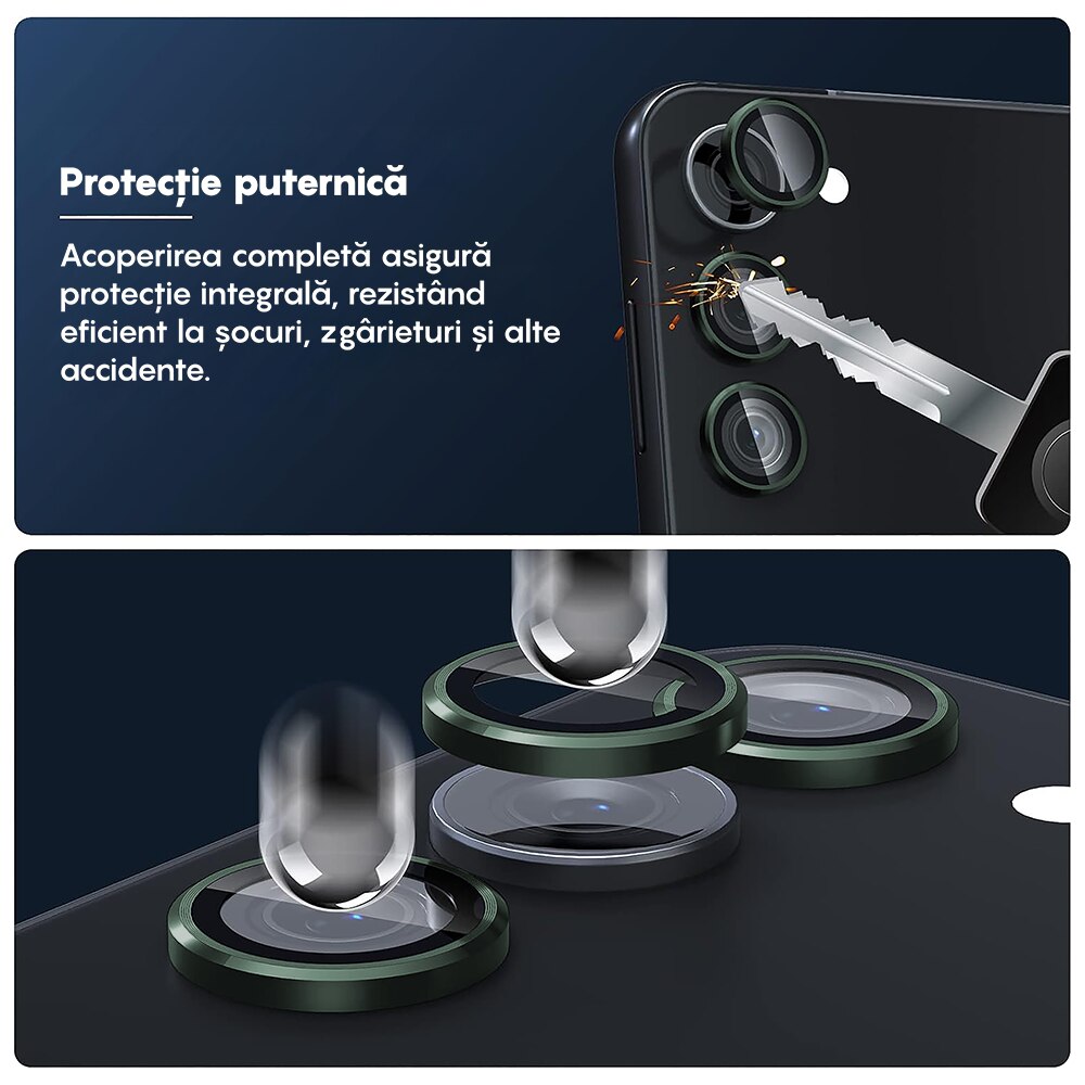 Folie Protectie Lentile Camera compatibila cu Samsung Galaxy S23/Samsung Galaxy S23 Plus, CASEY STUDIOS™ MaxDefense+, Ultra HD, Anti Amprente, Anti Zgarieturi, Anti Socuri, Verde