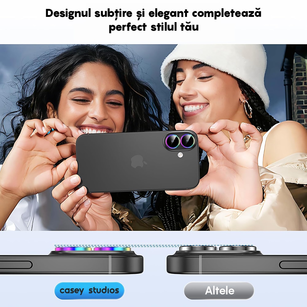 Folie Protectie Lentile Camera compatibila cu Apple iPhone 17, CASEY STUDIOS™ MaxDefense+, Ultra HD, Anti Amprente, Anti Zgarieturi, Anti Socuri, Rainbow