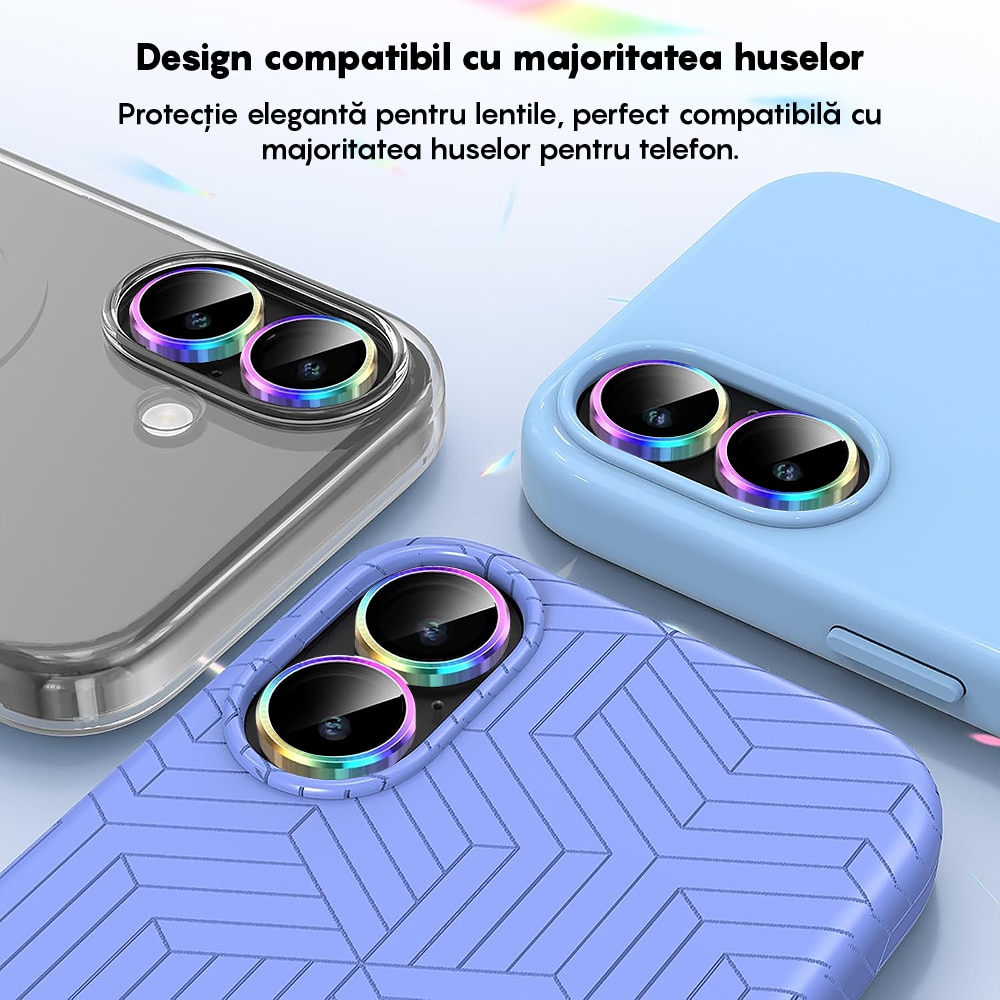 Folie Protectie Lentile Camera compatibila cu Apple iPhone 17, CASEY STUDIOS™ MaxDefense+, Ultra HD, Anti Amprente, Anti Zgarieturi, Anti Socuri, Rainbow