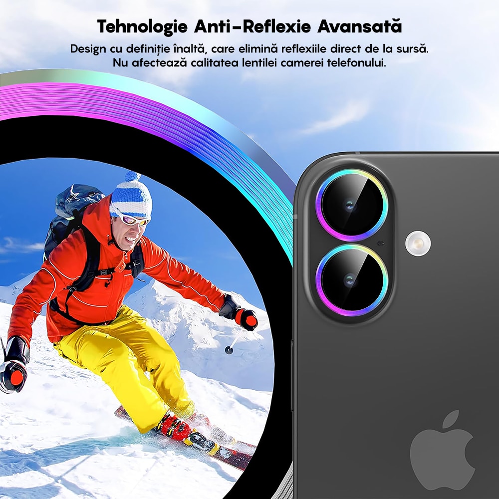 Folie Protectie Lentile Camera compatibila cu Apple iPhone 17, CASEY STUDIOS™ MaxDefense+, Ultra HD, Anti Amprente, Anti Zgarieturi, Anti Socuri, Rainbow