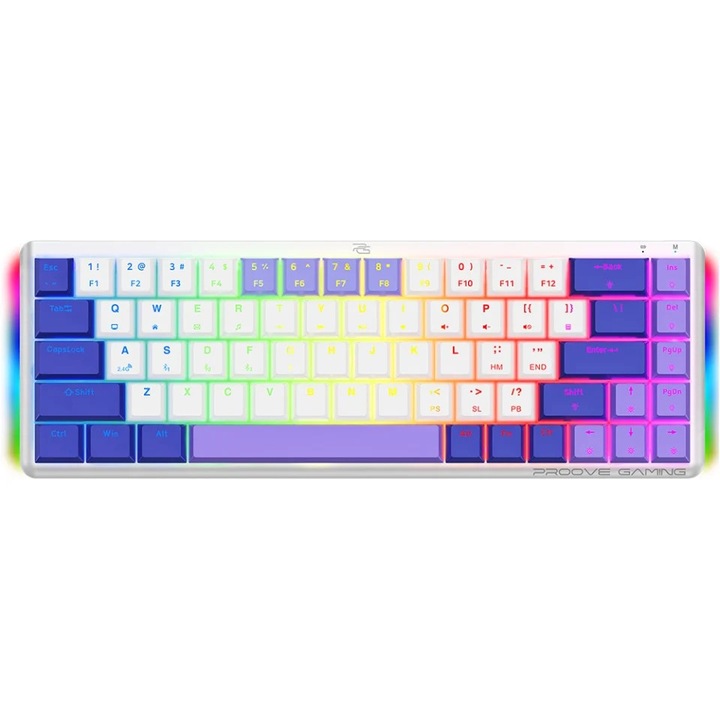 Tastatură wireless gaming Proove 68 taste, alb, iluminare RGB, 318x110x28mm