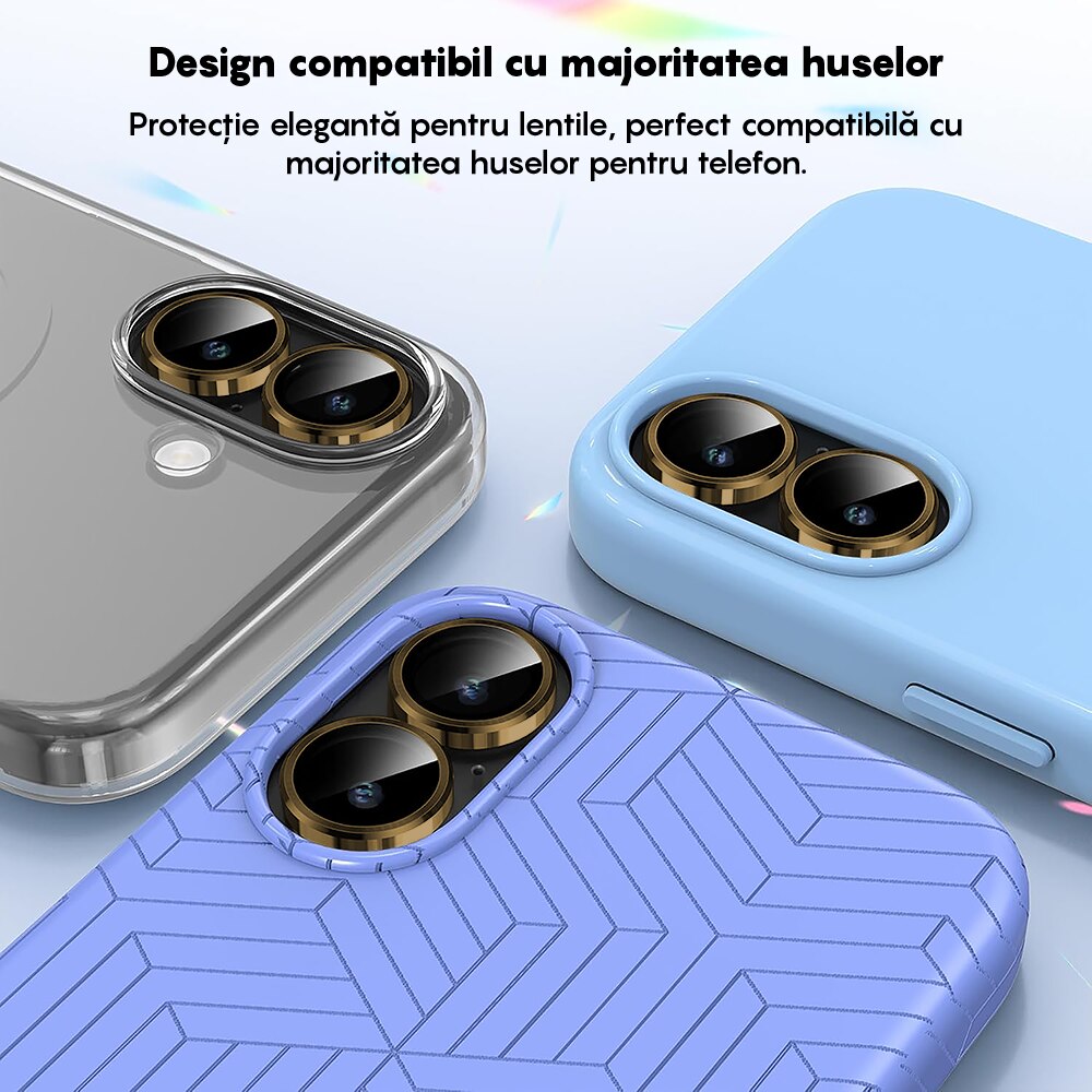 Folie Protectie Lentile Camera compatibila cu Apple iPhone 17, CASEY STUDIOS™ MaxDefense+, Ultra HD, Anti Amprente, Anti Zgarieturi, Anti Socuri, Auriu