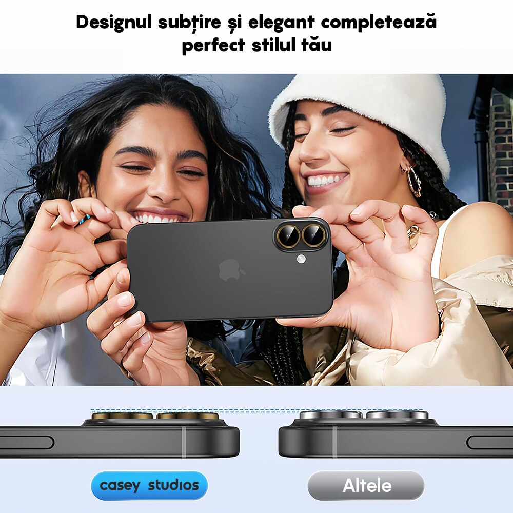 Folie Protectie Lentile Camera compatibila cu Apple iPhone 17, CASEY STUDIOS™ MaxDefense+, Ultra HD, Anti Amprente, Anti Zgarieturi, Anti Socuri, Auriu