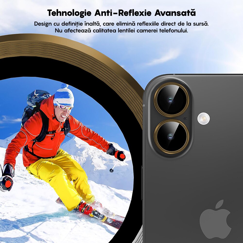Folie Protectie Lentile Camera compatibila cu Apple iPhone 17, CASEY STUDIOS™ MaxDefense+, Ultra HD, Anti Amprente, Anti Zgarieturi, Anti Socuri, Auriu