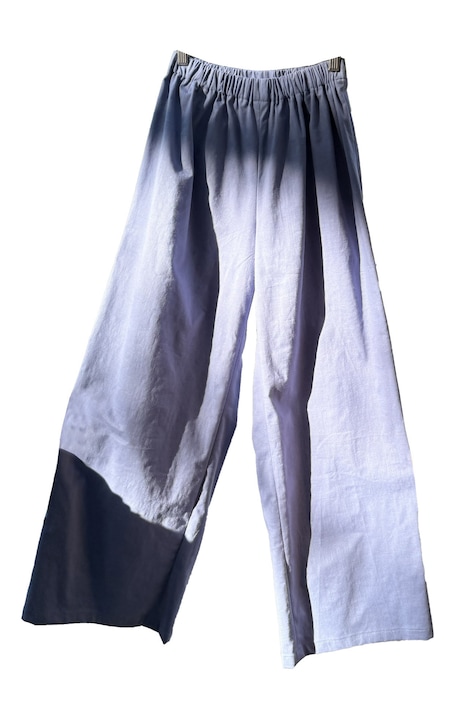 Pantaloni lungi albastri din in cu elastic, Dama, Albastru deschis