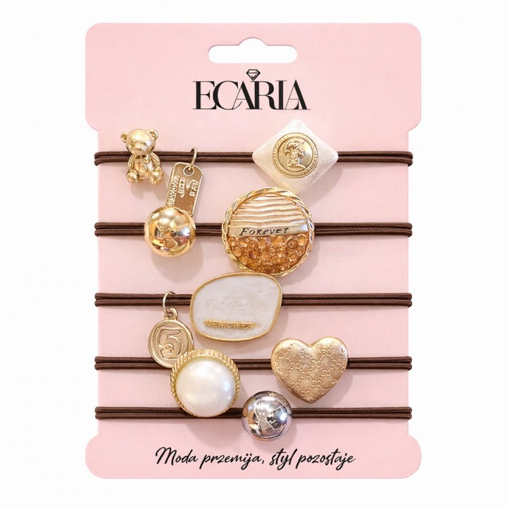 Set 5 agrafe de păr, cu pietre maro, inimă aurie GUM184