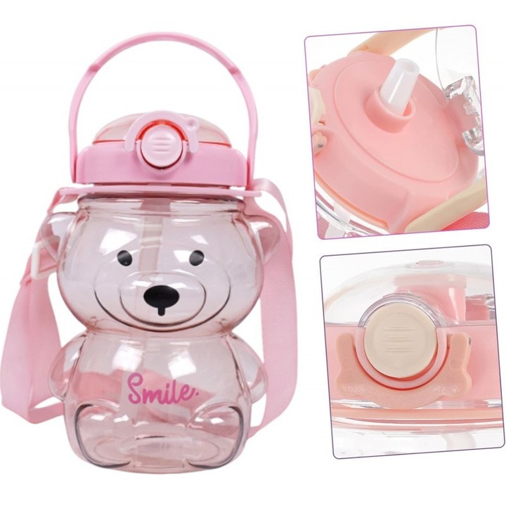 Бутилка за вода с дръжка SWEET BEAR PINK 1000 ML BD27