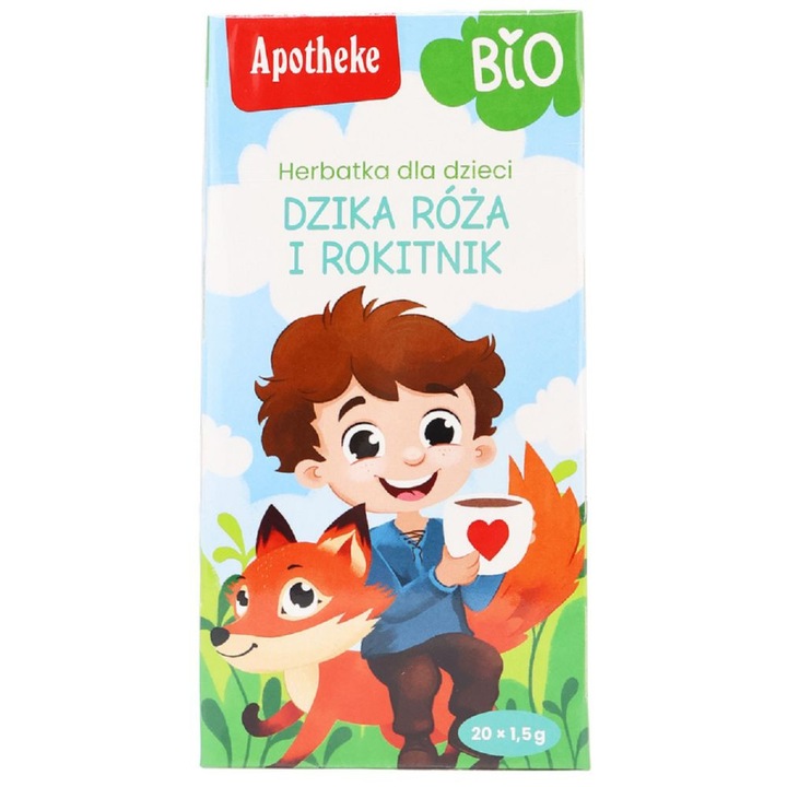 Ceai bio pentru copii Apotheke cu macese salbatice si catina alba, 20 pliculete, 50g