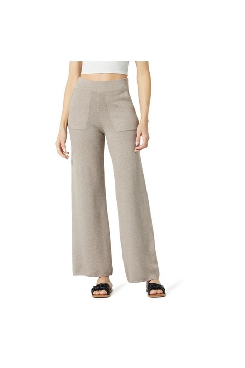 Pantaloni largi tricotati Cynthia pentru dama, bej, marime XL The Drop