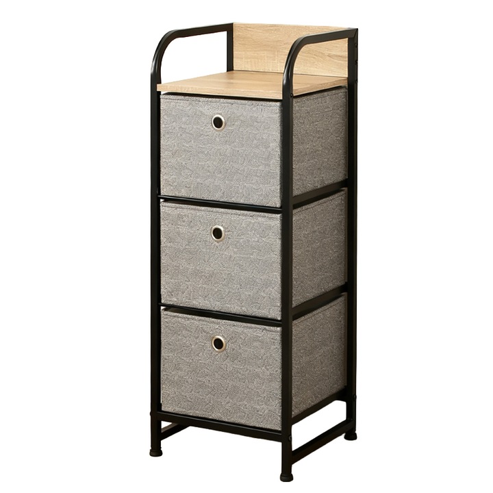 Скрин с 3 текстилни чекмеджета / 30x29x79см - Сиво/черно