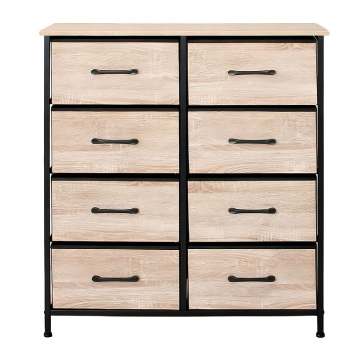 Скрин с 8 текстилни чекмеджета / 80x30x90см - Дърво/черен