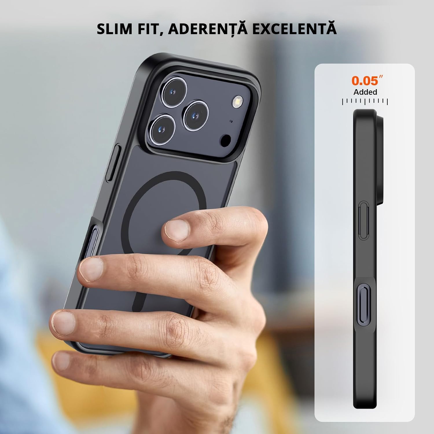 Husa pentru iPhone 17 Pro Max, MobileSmart, MagSafe, Spate Mat Semitransparent, Protectie Camera, Antisoc, Negru