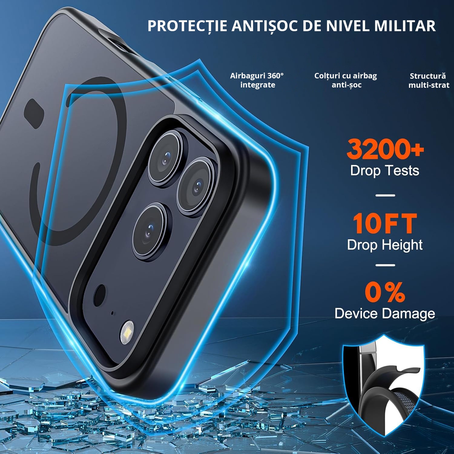 Husa pentru iPhone 17 Pro Max, MobileSmart, MagSafe, Spate Mat Semitransparent, Protectie Camera, Antisoc, Negru
