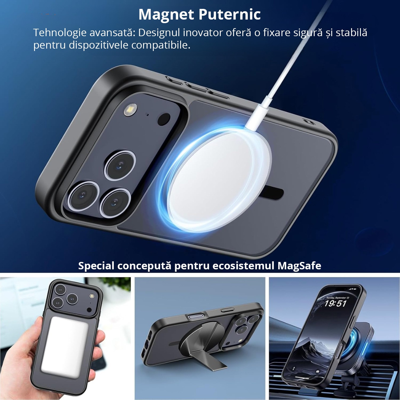 Husa pentru iPhone 17 Pro Max, MobileSmart, MagSafe, Spate Mat Semitransparent, Protectie Camera, Antisoc, Negru