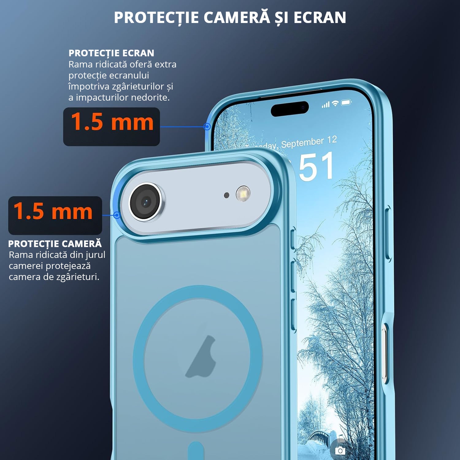 Husa pentru iPhone AIR, MobileSmart, MagSafe, Spate Mat Semitransparent, Protectie Camera, Antisoc, Light Blue