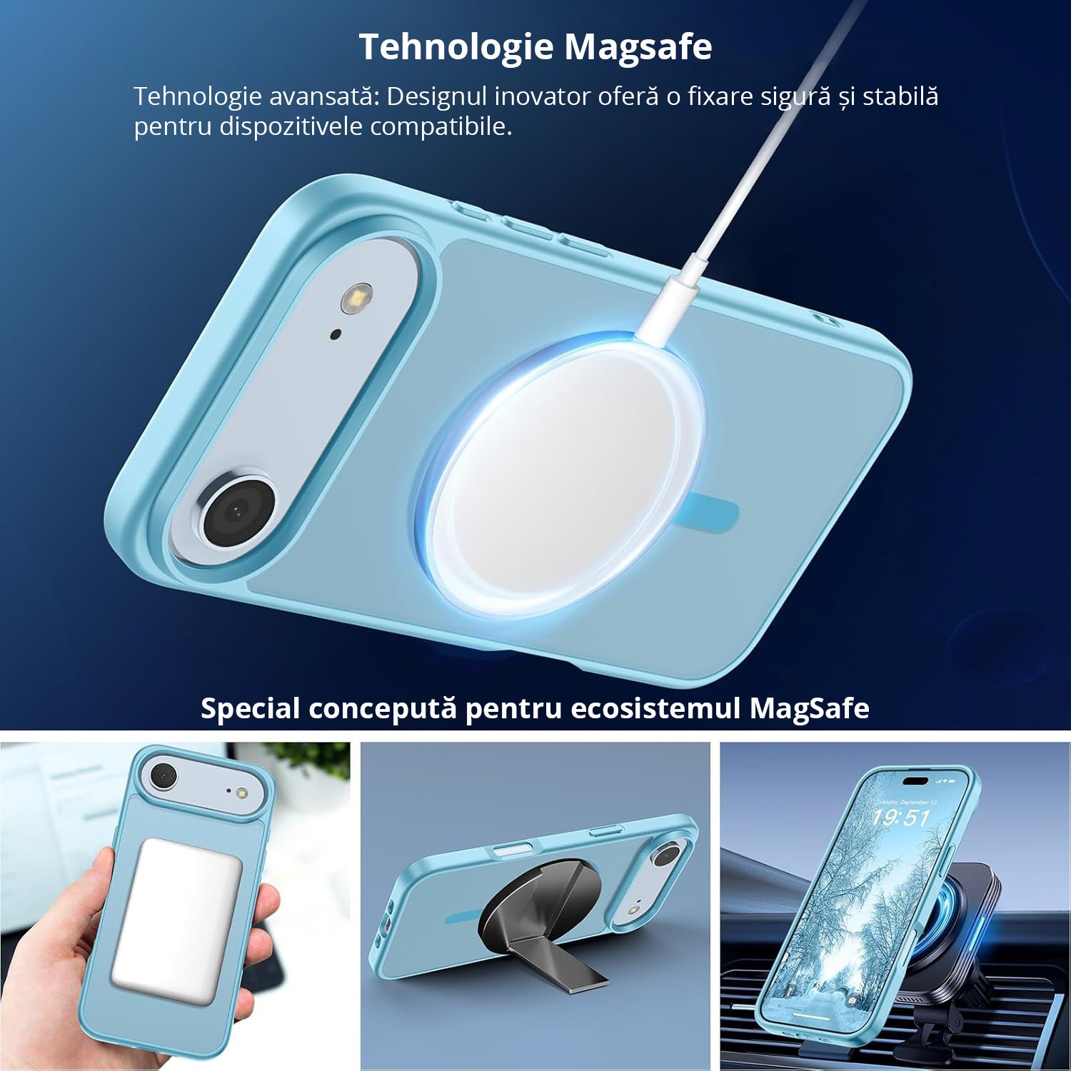 Husa pentru iPhone AIR, MobileSmart, MagSafe, Spate Mat Semitransparent, Protectie Camera, Antisoc, Light Blue