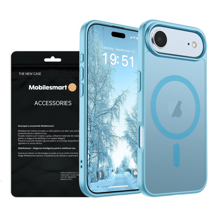 Husa pentru iPhone AIR, MobileSmart, MagSafe, Spate Mat Semitransparent, Protectie Camera, Antisoc, Light Blue