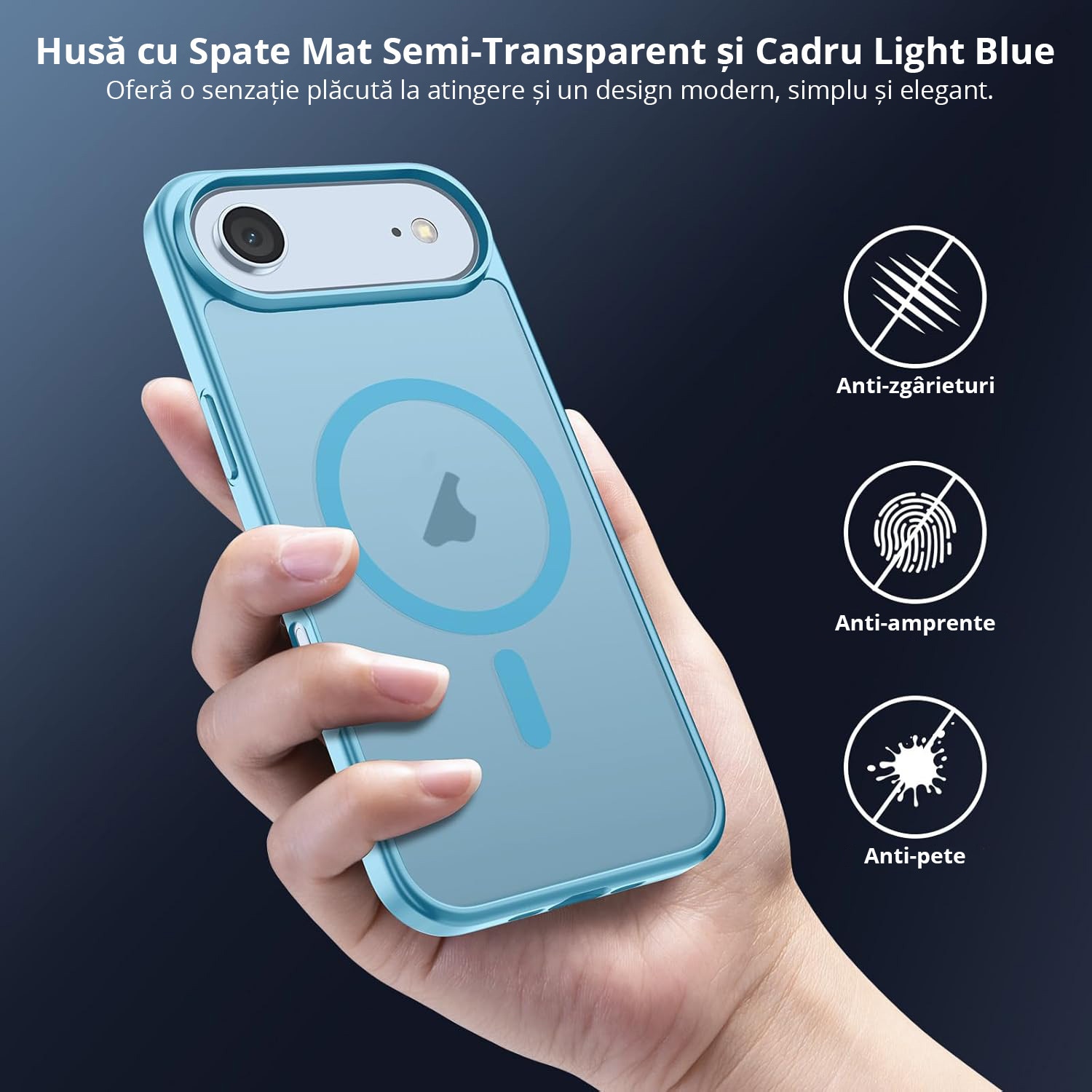 Husa pentru iPhone AIR, MobileSmart, MagSafe, Spate Mat Semitransparent, Protectie Camera, Antisoc, Light Blue