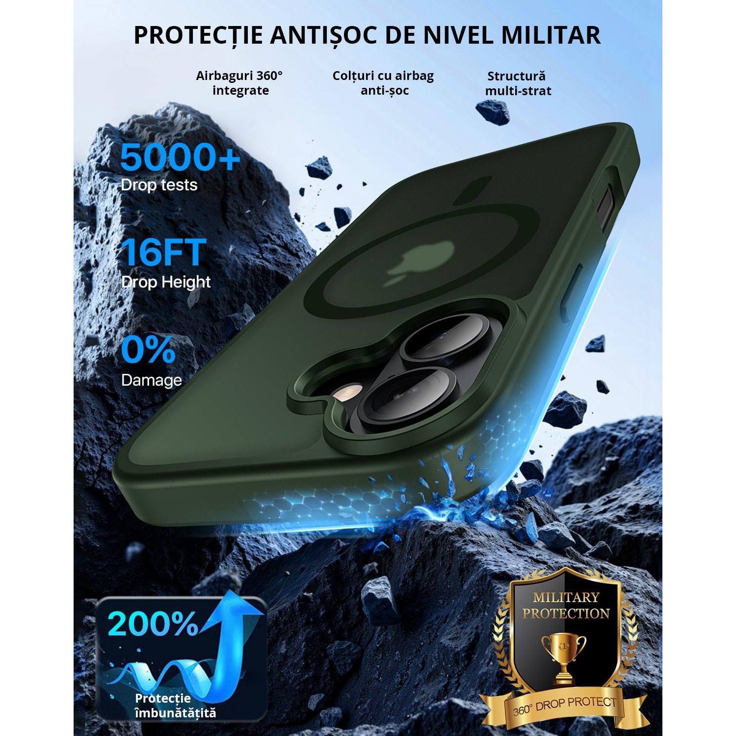 Husa pentru iPhone 17, MobileSmart, MagSafe, Spate Mat Semitransparent, Protectie Camera, Antisoc, Verde