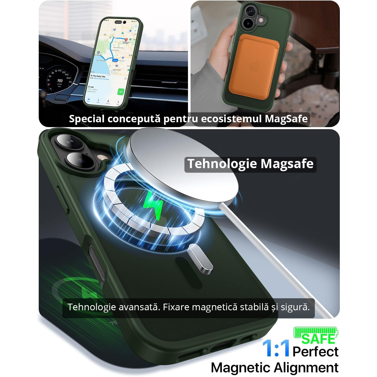 Husa pentru iPhone 17, MobileSmart, MagSafe, Spate Mat Semitransparent, Protectie Camera, Antisoc, Verde