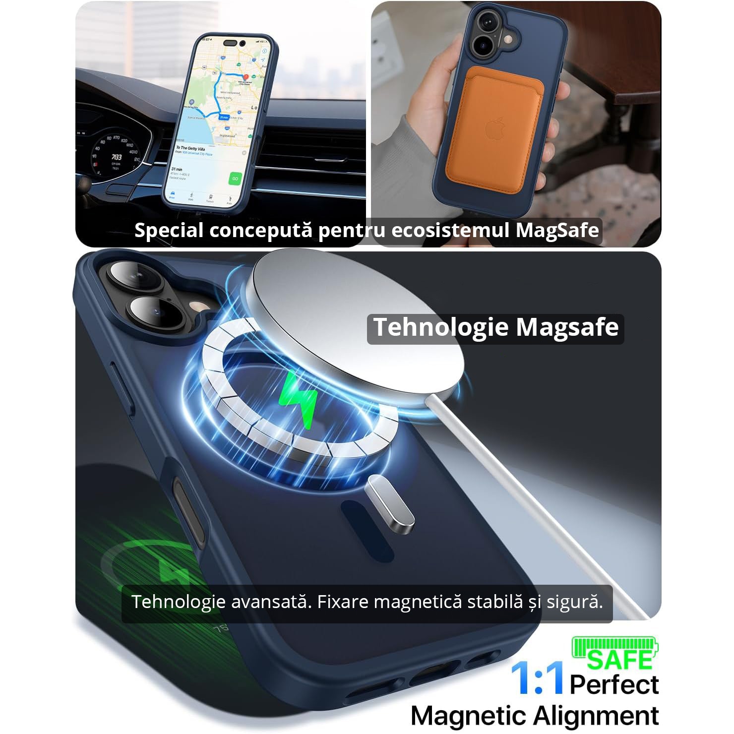 Husa pentru iPhone 17, MobileSmart, MagSafe, Spate Mat Semitransparent, Protectie Camera, Antisoc, Albastru